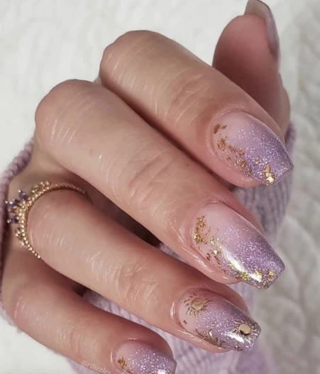 Lavender and Gold Accent Nails